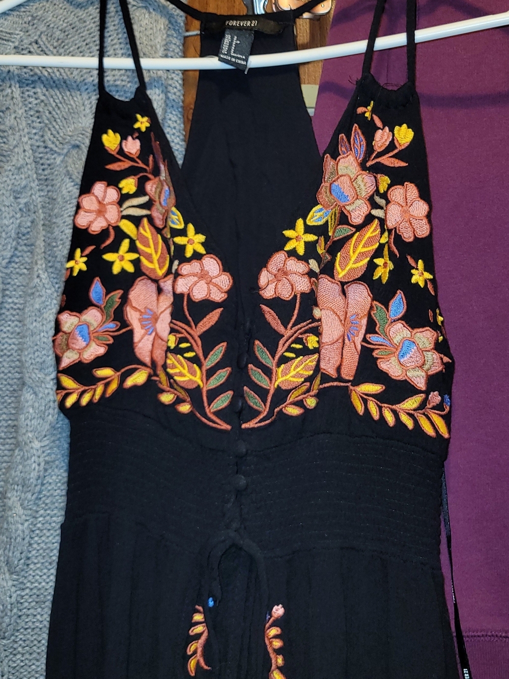 Forever 21 Black Dress with Colorful Floral Embroidery